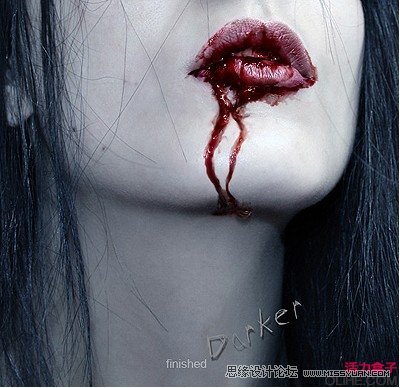 Photoshop制作恐怖的嘴角流血效果