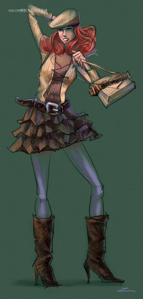 Painter教程:手繪粉筆畫風格時裝效果圖