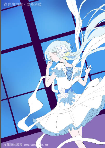 PT與PS結合鼠繪唯美的藍色卡通女孩