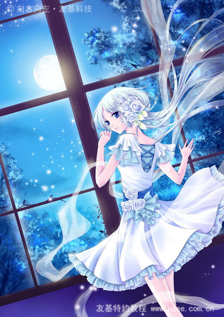 PT與PS結合鼠繪唯美的藍色卡通女孩