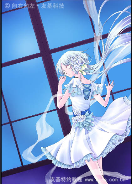 PT與PS結合鼠繪唯美的藍色卡通女孩