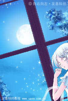 PT與PS結合鼠繪唯美的藍色卡通女孩