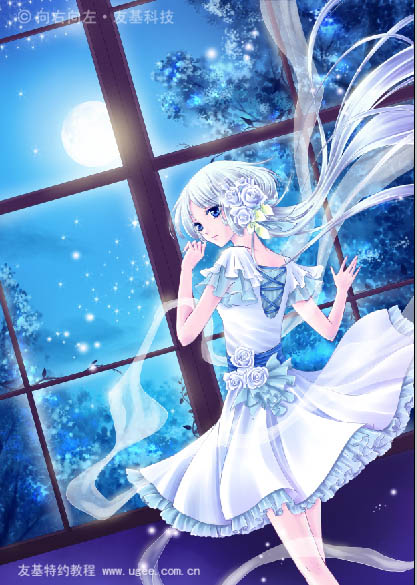 PT與PS結(jié)合鼠繪唯美的藍(lán)色卡通女孩