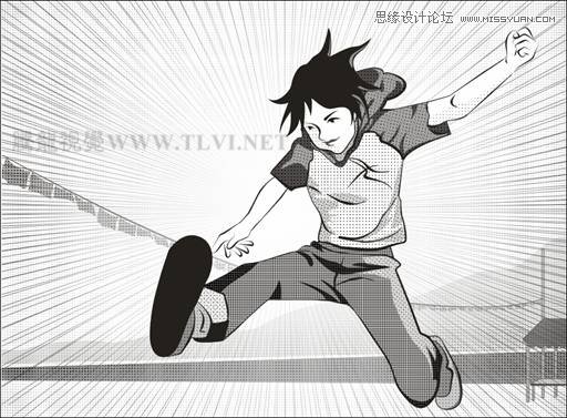 CorelDRAW繪制放射狀速度線實例之足球少年