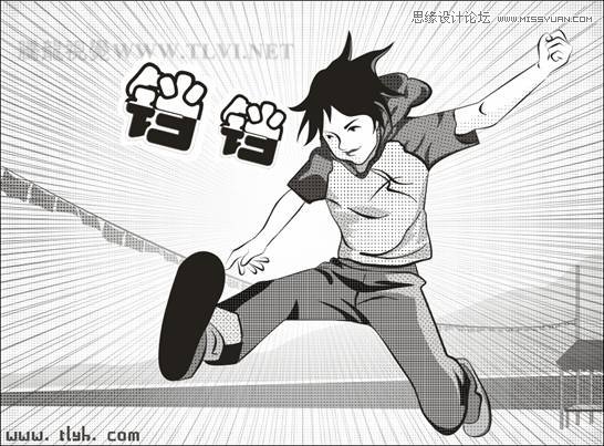 CorelDRAW繪制放射狀速度線實例之足球少年