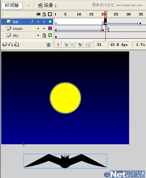 Flash教你如何制作蝙蝠在月夜里飛翔