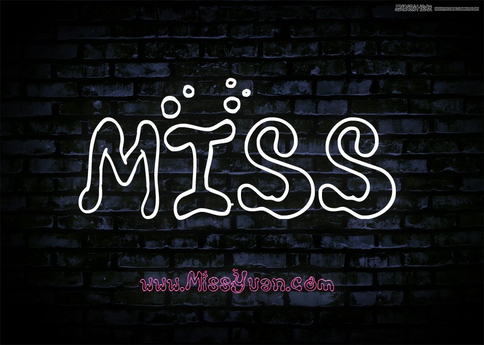 Photoshop制作藍色可愛的霓虹藝術字教程