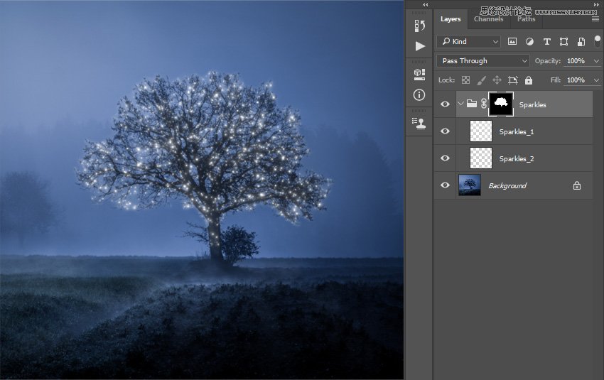 Photoshop制作星光裝飾的圣誕樹【英】