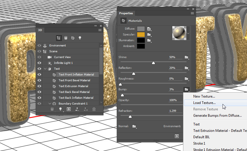 Photoshop制作黃金質感立體字【英】
