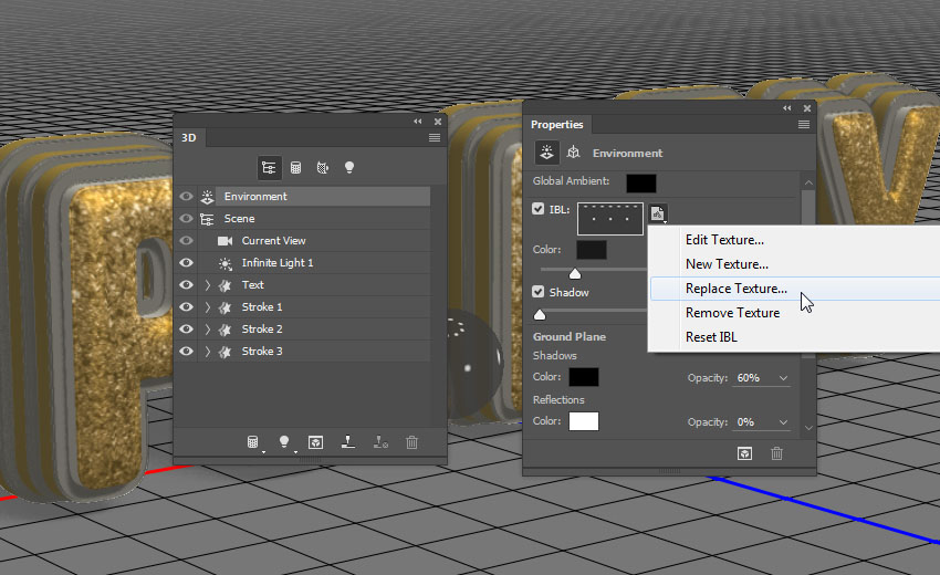 Photoshop制作黃金質感立體字【英】