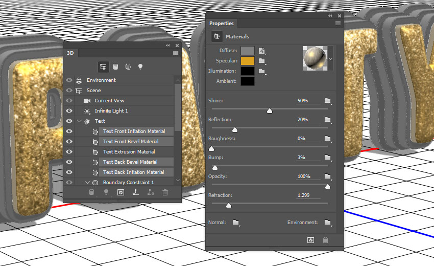 Photoshop制作黃金質感立體字【英】