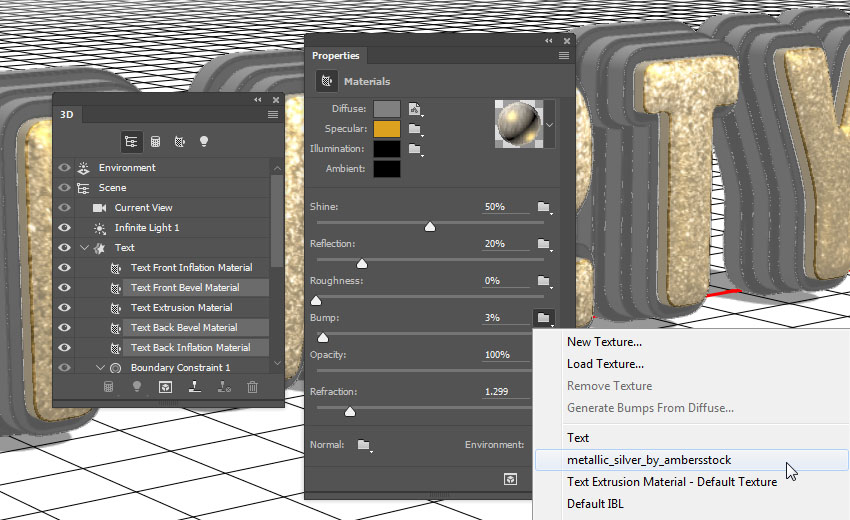 Photoshop制作黃金質感立體字【英】