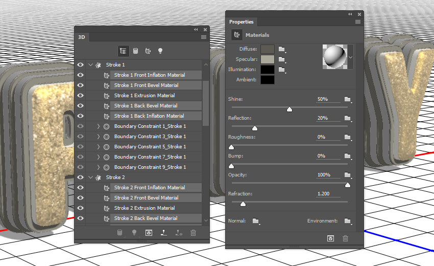 Photoshop制作黃金質感立體字【英】