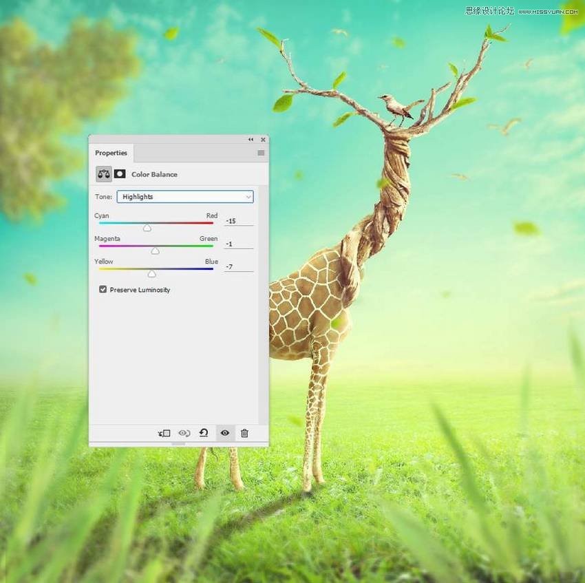 Photoshop合成長(zhǎng)著創(chuàng)意大樹(shù)的長(zhǎng)頸鹿【英】