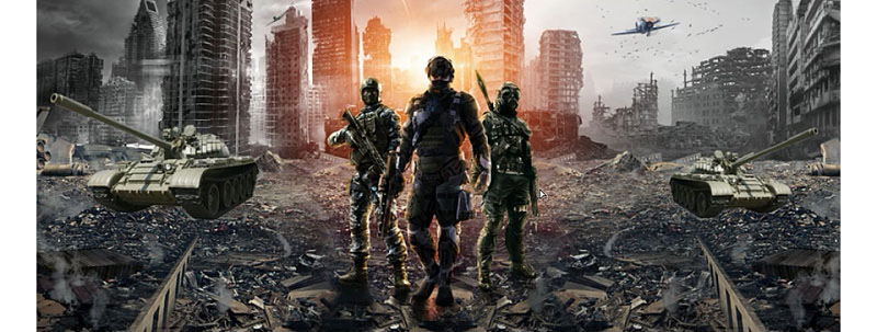 Photoshop制作城市中槍戰場景海報