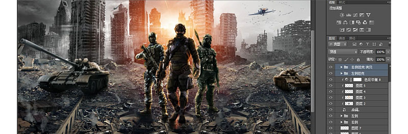 Photoshop制作城市中槍戰場景海報