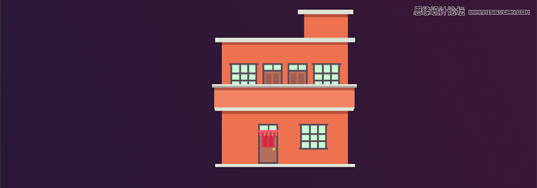 Photoshop設計扁平化風格的夜景房屋插畫