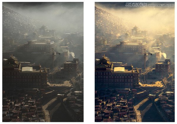 Photoshop調出清晨村莊照片暖色效果