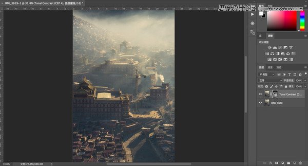 Photoshop調(diào)出清晨村莊照片暖色效果