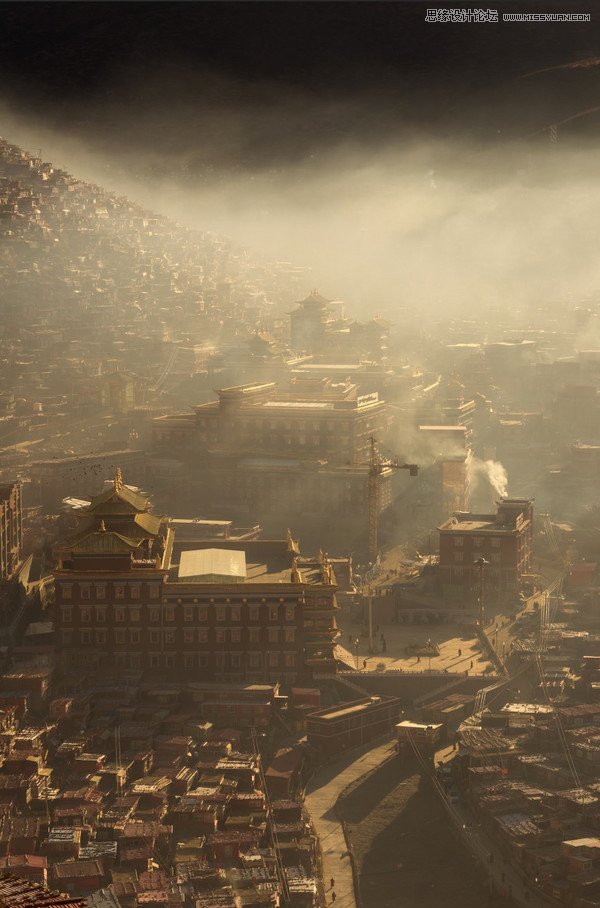 Photoshop調出清晨村莊照片暖色效果