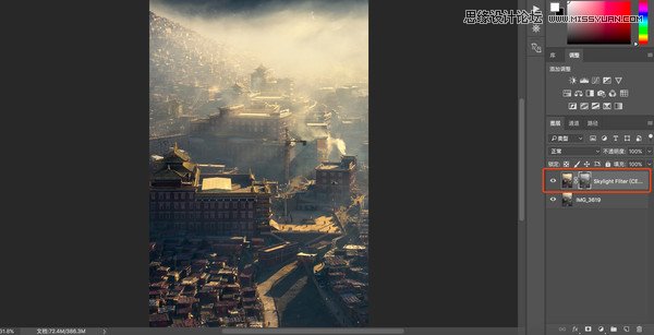 Photoshop調(diào)出清晨村莊照片暖色效果