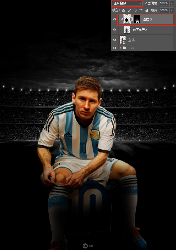 Photoshop合成以梅西為主題的足球海報