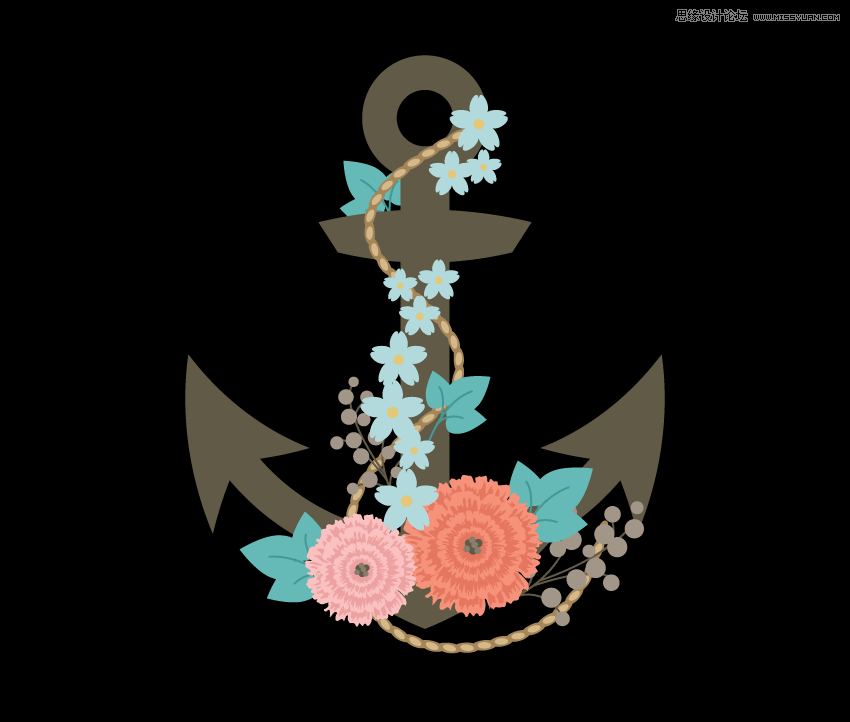 時(shí)尚船錨:AI繪制鮮花裝飾的船錨圖標(biāo)