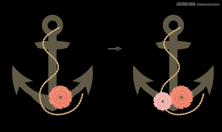 時尚船錨:AI繪制鮮花裝飾的船錨圖標