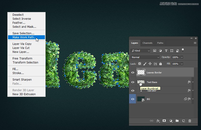 綠葉字體:用PS制作葉子組成的立體字