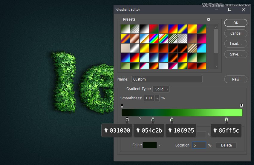 綠葉字體:用PS制作葉子組成的立體字