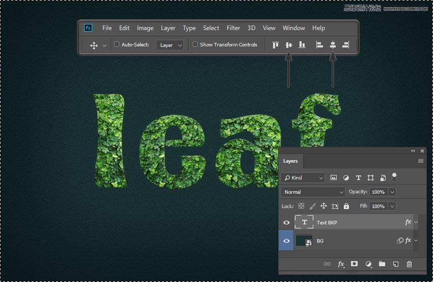 綠葉字體:用PS制作葉子組成的立體字