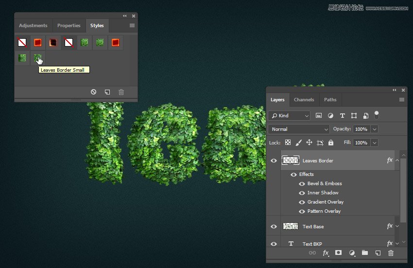 綠葉字體:用PS制作葉子組成的立體字