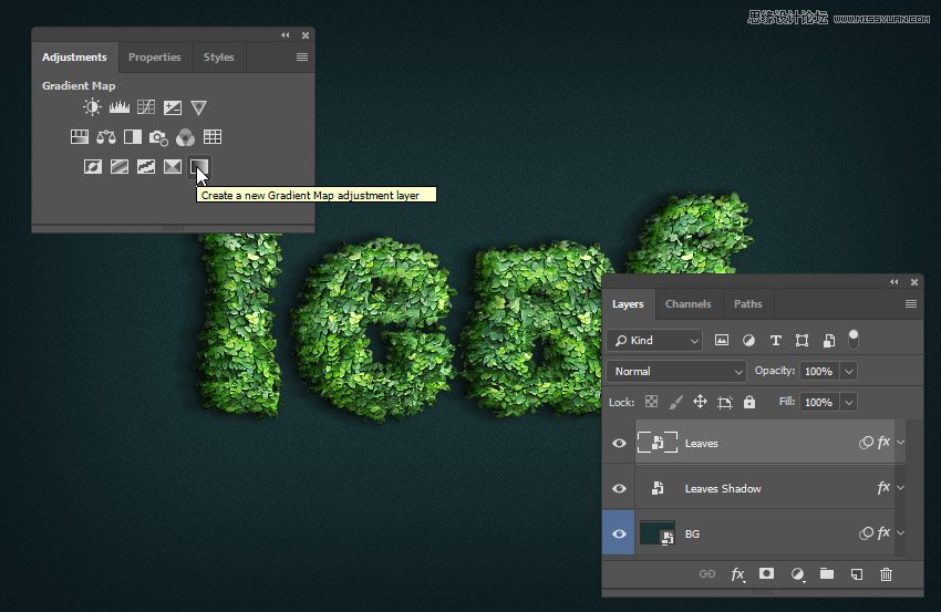 綠葉字體:用PS制作葉子組成的立體字
