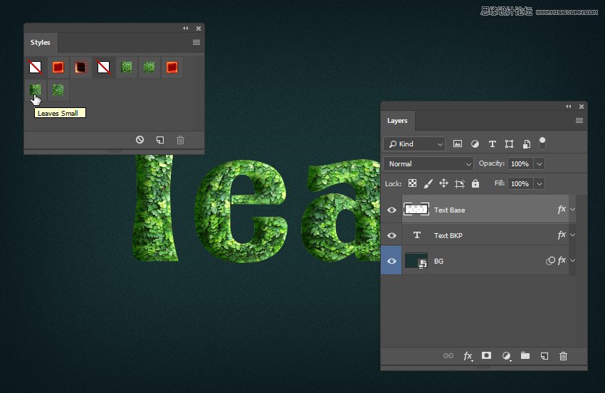 綠葉字體:用PS制作葉子組成的立體字