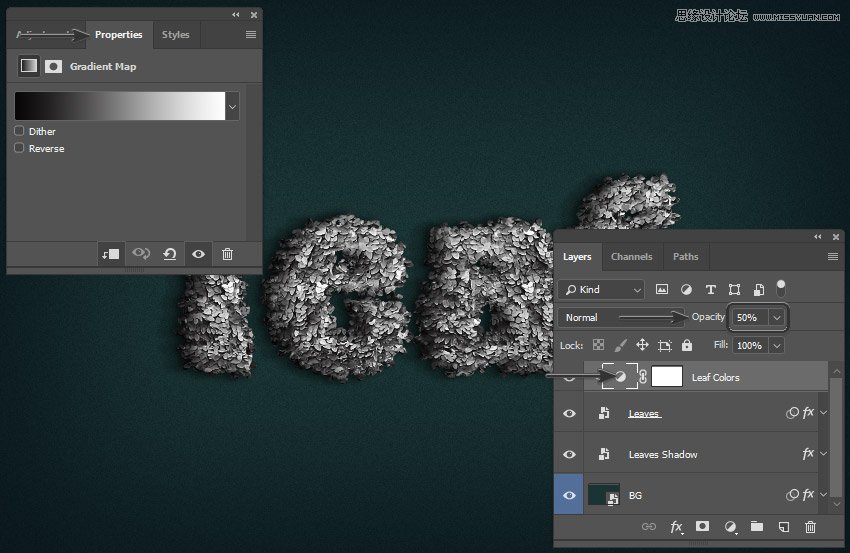 綠葉字體:用PS制作葉子組成的立體字