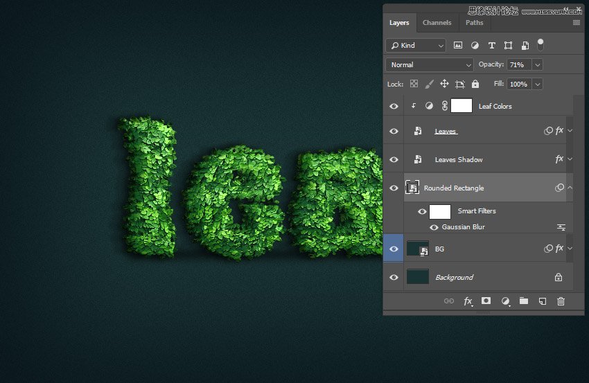 綠葉字體:用PS制作葉子組成的立體字