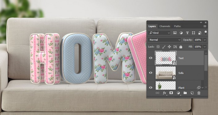 3D立體字:用PS制作沙發(fā)靠椅主題立體字