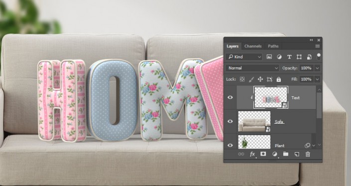 3D立體字:用PS制作沙發靠椅主題立體字