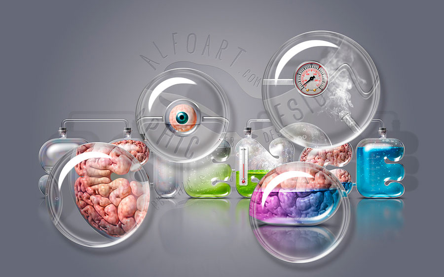 透明立體效果實(shí)驗(yàn)室器皿效果字設(shè)計(jì)