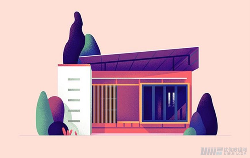 Illustrator繪制漸變風格的建筑場景插畫