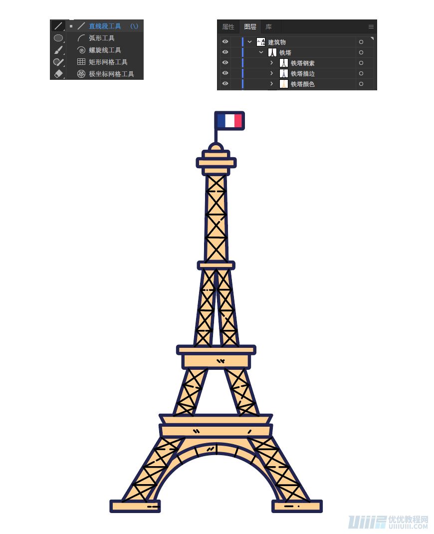 Illustrator制作卡通風格的法國建筑圖