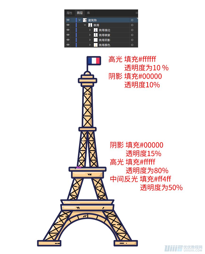 Illustrator制作卡通風格的法國建筑圖