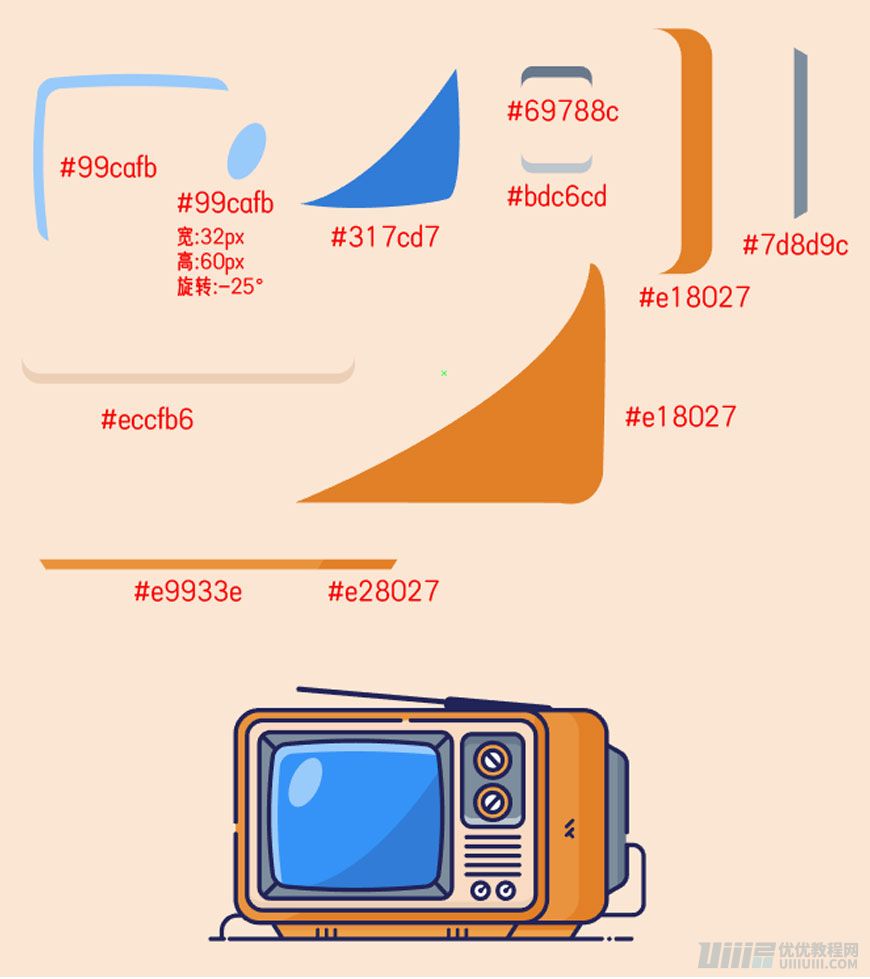 Illustrator制作扁平化風格的電視機