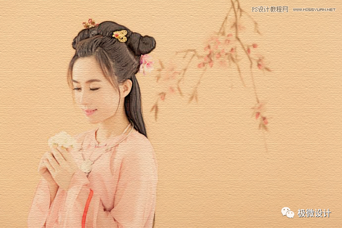 Photoshop給古典人物轉為工筆畫藝術效果