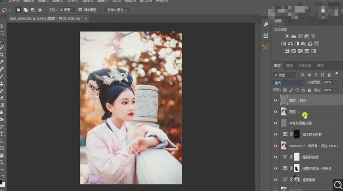 Photoshop調出曝光不足的古典美女暖色效果